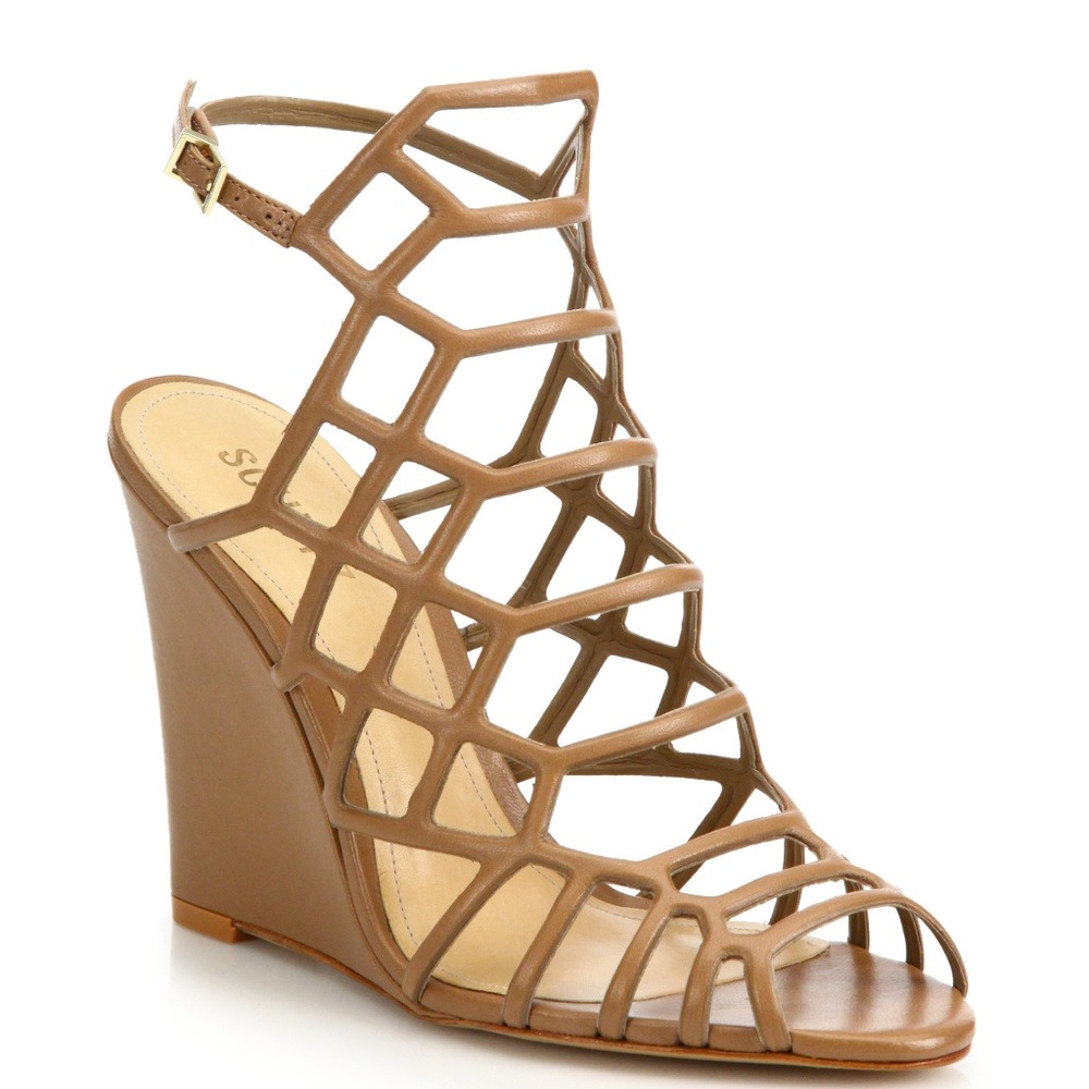 Schutz Margie Leather Caged Wedge Sandals